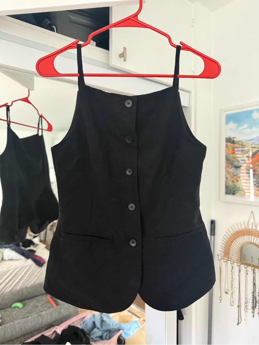 Zara Classic Black Button-Front Sleeveless Top
